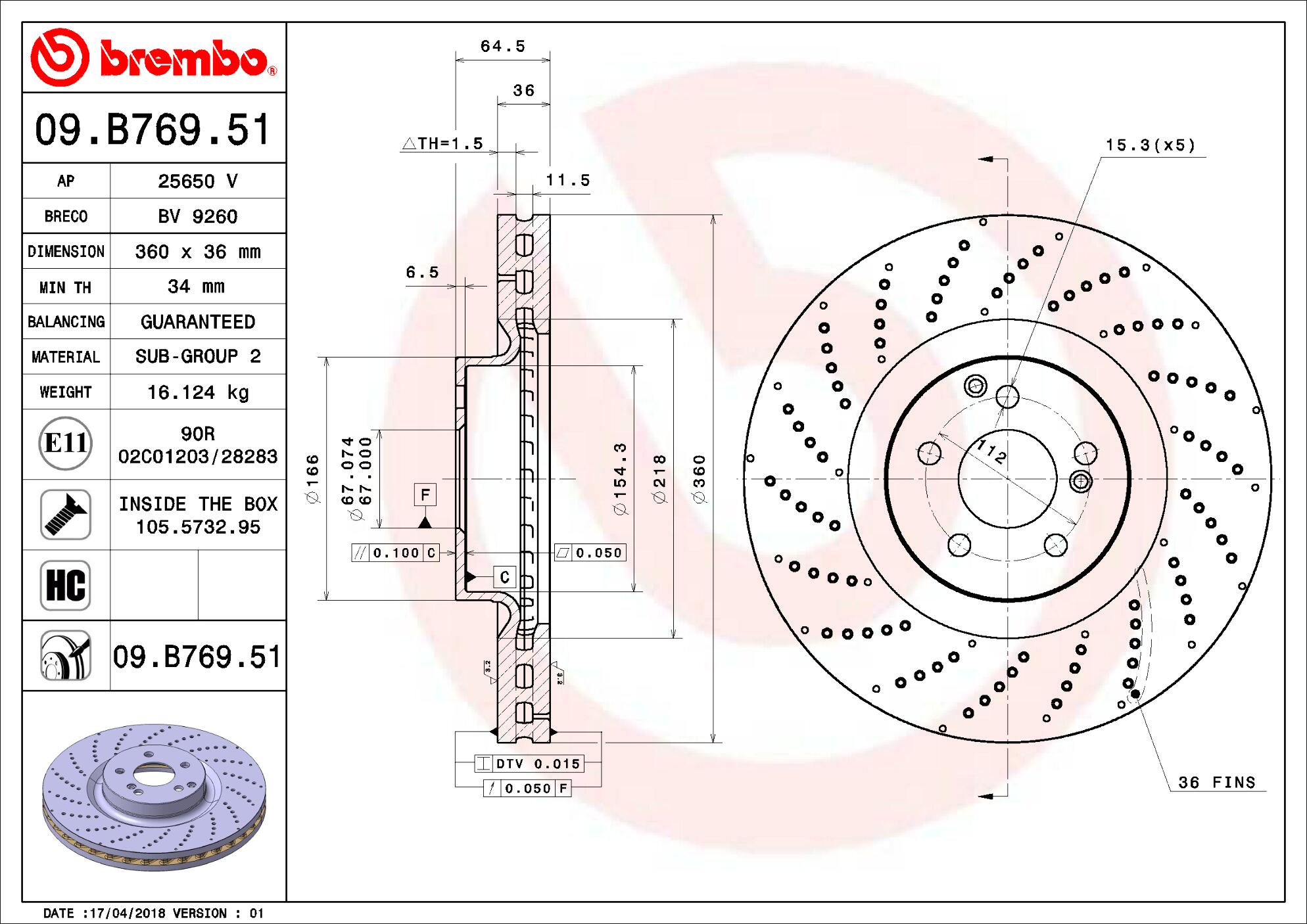 Mercedes Brembo Disc Brake Rotor - Front (360mm) 000421201207